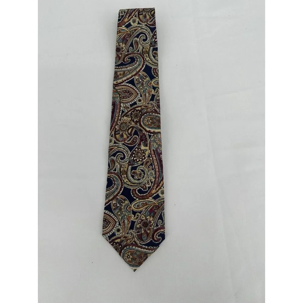 Geoffrey Beene‎ Men's Necktie Tie Silk Tan Red Blue Brown Cream Paisley Print